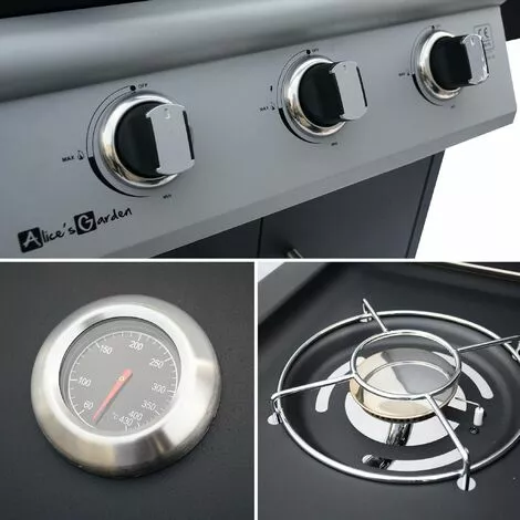 ALICE'S GARDEN Barbecue Gaz - Athos - Barbecue 4 Brûleurs Dont 1 Feu Latéral Noir. Grilles En Fonte - Noir 6 ALICE'S GARDEN Barbecue Gaz - Athos - Barbecue 4 Brûleurs Dont 1 Feu Latéral Noir. Grilles En Fonte - Noir – Image 4