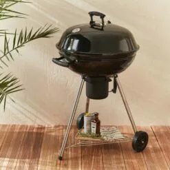 ALICE'S GARDEN Barbecue Charbon De Bois Ø57cm - Georges - Noir émaillé, Barbecue Avec Aérateurs, émaillé, Fumoir, Récupérateur De Cendres - Noir