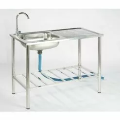 AUTRES Évier De Camping En Inox Avec Robinet Et Tuyau D'évacuation, 100 X 50,5 X 106 Cm