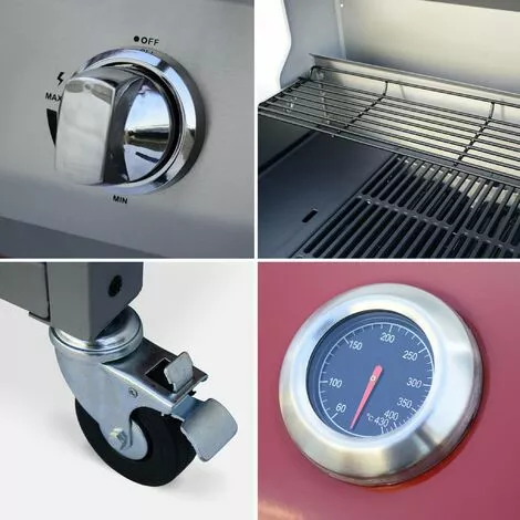 ALICE'S GARDEN Barbecue Gaz Inox 14kW – Richelieu Rouge – Barbecue 3 Brûleurs + 1 Feu Latéral. Côté Grill Et Côté Plancha. Housse De Protection Incluse - Rouge 6 ALICE'S GARDEN Barbecue Gaz Inox 14kW – Richelieu Rouge – Barbecue 3 Brûleurs + 1 Feu Latéral. Côté Grill Et Côté Plancha. Housse De Protection Incluse - Rouge – Image 4