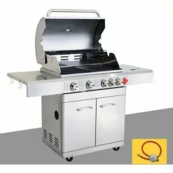 Barbecue Gaz INOX 4 Brûleurs +1 Réchaud 17.5KW,inclus Grill Et Plancha & Thermomètre,Puissance Totale 17.5KW + Kit Flexible,- PHÉNIX GREADEN - Inox
