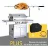 Barbecue à Gaz INOX 4 BRÛLEURS + 1 KIT RÔTISSOIRE (1 BRÛLEUR Infrarouge & TOURNEBROCHE)+ 1 Réchaud Et Thermomètre, 22KW,Grille/Plancha Inclus + Kit Flexibile + Housse - DÖNER GREADEN - Inox