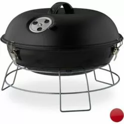 Relaxdays Barbecue Rond, Portable, Couvercle, Pique Nique, Grosse Surface De Cuisson,charbon De Bois D.36 Cm. Noir