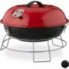 Relaxdays Barbecue Rond, Portable, Couvercle, Pique Nique, Grosse Surface De Cuisson,charbon De Bois D.36 Cm. Rouge
