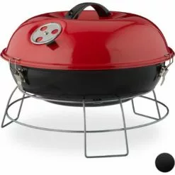 Relaxdays Barbecue Rond, Portable, Couvercle, Pique Nique, Grosse Surface De Cuisson,charbon De Bois D.36 Cm. Rouge