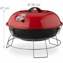 Relaxdays Barbecue Rond, Portable, Couvercle, Pique Nique, Grosse Surface De Cuisson,charbon De Bois D.36 Cm. Rouge -France Barbecue Soldes Boutique 14891408 4