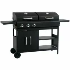 VidaXL Barbecue Gril Combo à Gaz Et Au Charbon Avec 3 Brûleurs - Noir