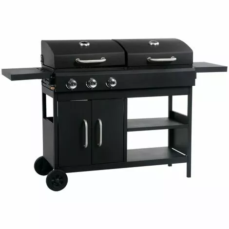 VidaXL Barbecue Gril Combo à Gaz Et Au Charbon Avec 3 Brûleurs - Noir 3 VidaXL Barbecue Gril Combo à Gaz Et Au Charbon Avec 3 Brûleurs - Noir