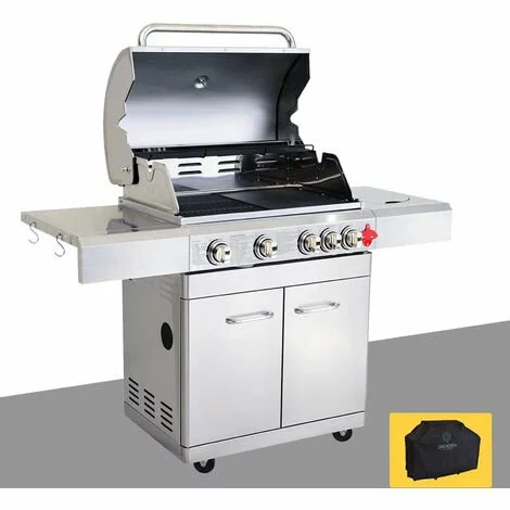 Barbecue Gaz INOX 4 Brûleurs +1 Réchaud 17.5KW, Inclus Grill Et Plancha & Thermomètre,Puissance Totale 17.5KW + Housse, - PHÉNIX GREADEN - Inox 3 Barbecue Gaz INOX 4 Brûleurs +1 Réchaud 17.5KW, Inclus Grill Et Plancha & Thermomètre,Puissance Totale 17.5KW + Housse, - PHÉNIX GREADEN - Inox