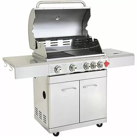 Barbecue Gaz INOX 4 Brûleurs +1 Réchaud 17.5KW, Inclus Grill Et Plancha & Thermomètre,Puissance Totale 17.5KW + Housse, - PHÉNIX GREADEN - Inox 4 Barbecue Gaz INOX 4 Brûleurs +1 Réchaud 17.5KW, Inclus Grill Et Plancha & Thermomètre,Puissance Totale 17.5KW + Housse, - PHÉNIX GREADEN - Inox – Image 2