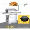 Barbecue à Gaz INOX 4 BRÛLEURS + 1 KIT RÔTISSOIRE (1 BRÛLEUR Infrarouge & TOURNEBROCHE)+ 1 Réchaud Et Thermomètre, 22KW,Grille/Plancha Inclus + Housse - DÖNER GREADEN - Inox