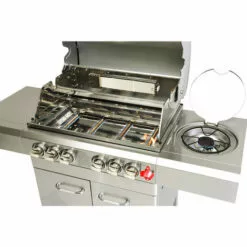 Barbecue à Gaz INOX 4 BRÛLEURS + 1 KIT RÔTISSOIRE (1 BRÛLEUR Infrarouge & TOURNEBROCHE)+ 1 Réchaud Et Thermomètre, 22KW,Grille/Plancha Inclus + Housse - DÖNER GREADEN - Inox -France Barbecue Soldes Boutique 18048473 3