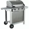 Barbecue Gaz Sur Chariot - Fiesta 3 - Grill + Plancha - Capot Avec Thermomètre Intégré - Surface De Cuisson : 2 762,5 Cm² - Puissance : 10 Kw - Argent - Cook'in Garden