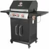 Brasero - Barbecue Perth Noir Brasero 3 Feux + 1 à Gaz - Jusqu'à 10 Convives - Surface De Cuisson 60 X 42 Cm - 2 Tablettes Dont 1 Avec Brûleur Latéral - Jauge De Température - 11,5 KW - Noir