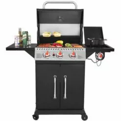 Brasero - Barbecue Perth Noir Brasero 3 Feux + 1 à Gaz - Jusqu'à 10 Convives - Surface De Cuisson 60 X 42 Cm - 2 Tablettes Dont 1 Avec Brûleur Latéral - Jauge De Température - 11,5 KW - Noir -France Barbecue Soldes Boutique 18525910 5