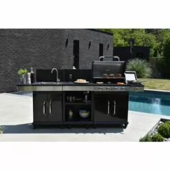 Barbecue Gaz - Grill Et Plancha - FIDGI 4 + Desserte + Evier - Cuisine D'extérieur - Cook'in Garden - Noir -France Barbecue Soldes Boutique 18738742 3