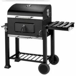 OOBEST Barbecue Charbon De Bois à 2 Roues 2 Grilles Et 1 Thermomètre En Métal Noir