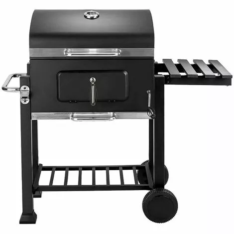 OOBEST Barbecue Charbon De Bois à 2 Roues 2 Grilles Et 1 Thermomètre En Métal Noir 4 OOBEST Barbecue Charbon De Bois à 2 Roues 2 Grilles Et 1 Thermomètre En Métal Noir – Image 2