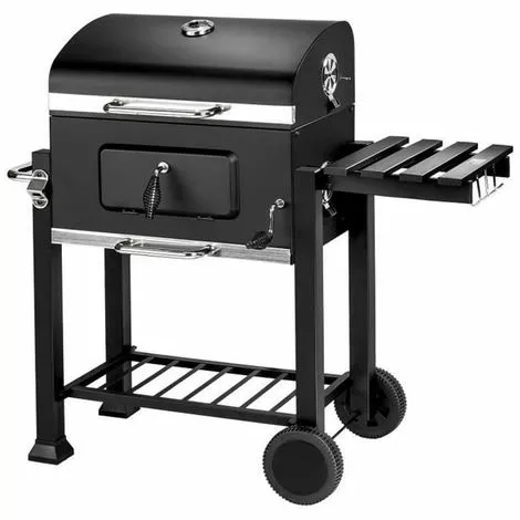 OOBEST Barbecue Charbon De Bois à 2 Roues 2 Grilles Et 1 Thermomètre En Métal Noir 5 OOBEST Barbecue Charbon De Bois à 2 Roues 2 Grilles Et 1 Thermomètre En Métal Noir – Image 3