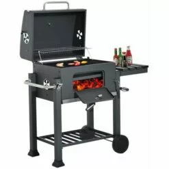 OOBEST Barbecue Charbon De Bois à 2 Roues 2 Grilles Et 1 Thermomètre En Métal Noir 10 OOBEST Barbecue Charbon De Bois à 2 Roues 2 Grilles Et 1 Thermomètre En Métal Noir -France Barbecue Soldes Boutique 23507357 4