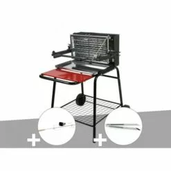 Barbecue Vertical Raymond Somagic + Kit Tournebroche + Pince Inox - Noir