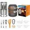 QDRECLOD Kit De Casseroles Camping Avec Le Réchaud De Camping, Casseroles Et Poëles, Pliable En Acier Inoxydable Cuillère/Fourchette/Couteau,Kit De Cuisine De Camping Pour 1-2 Personnes En Voyage Randonnée BBQ - Gris