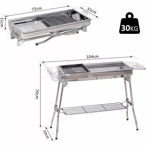 Outsunny Barbecue à Charbon Pliable Portable BBQ Grill Sur Pied Avec étagères + Grille + Plaque Cuisson Dim. 104L X 33l X 70H Cm Acier Inox. - Gris 5 Outsunny Barbecue à Charbon Pliable Portable BBQ Grill Sur Pied Avec étagères + Grille + Plaque Cuisson Dim. 104L X 33l X 70H Cm Acier Inox. - Gris – Image 3