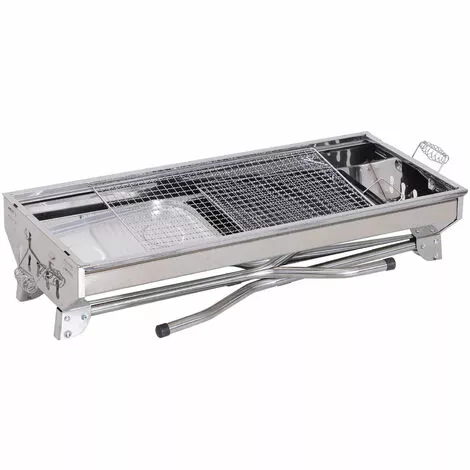 Outsunny Barbecue à Charbon Pliable Portable BBQ Grill Sur Pied Avec étagères + Grille + Plaque Cuisson Dim. 104L X 33l X 70H Cm Acier Inox. - Gris 6 Outsunny Barbecue à Charbon Pliable Portable BBQ Grill Sur Pied Avec étagères + Grille + Plaque Cuisson Dim. 104L X 33l X 70H Cm Acier Inox. - Gris – Image 4