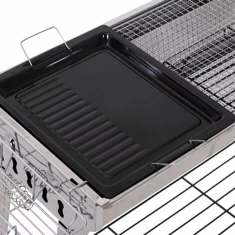 Outsunny Barbecue à Charbon Pliable Portable BBQ Grill Sur Pied Avec étagères + Grille + Plaque Cuisson Dim. 104L X 33l X 70H Cm Acier Inox. - Gris 7 Outsunny Barbecue à Charbon Pliable Portable BBQ Grill Sur Pied Avec étagères + Grille + Plaque Cuisson Dim. 104L X 33l X 70H Cm Acier Inox. - Gris – Image 5