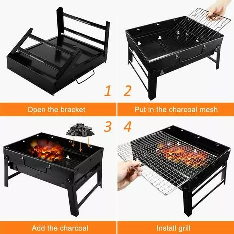 BEARSU Grill Barbecue, Portable Et Pliable Barbecue De Table Au Charbon De Bois Sans Fumée En Acier Inoxydable à L'Extérieur BBQ Pour Jardin Terrasse Pique-Nique Camping Voyage (36 X 29 X 7.5 Cm) 6 BEARSU Grill Barbecue, Portable Et Pliable Barbecue De Table Au Charbon De Bois Sans Fumée En Acier Inoxydable à L'Extérieur BBQ Pour Jardin Terrasse Pique-Nique Camping Voyage (36 X 29 X 7.5 Cm) – Image 4