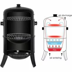 MVPOWER Barbecue Fumoir Smoker, 3 En 1 Multifonctions BBQ Grill à Charbon, Thermomètre Inclus, Avec Accroches, 3 Grilles Grande Capacité, Pour Cuisson En Plein Air, Fête, 80X44,5cm, 16 Pouces -France Barbecue Soldes Boutique 26771996 3