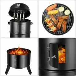 FIXKIT Barbecue Fumoir Smoker, 3 En 1 Multifonctions BBQ Grill à Charbon, Thermomètre Inclus, Avec Accroches, 3 Grilles Grande Capacité, Pour Cuisson En Plein Air, Fête, 80X44,5cm, 16 Pouces -France Barbecue Soldes Boutique 26772083 4