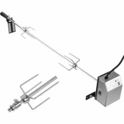 MVPOWER 107CM BBQ Tournebroche Avec Moteur 4W 220-240V 50Hz Électrique Automatique Rotatif En Acier Inoxydable Pour Grill Barbecue, Certification CE, LFGB, Argent