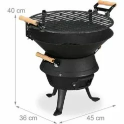 Relaxdays Baril De Barbecue En Fonte De Fer, Foyer Réglable En Hauteur, Aération, Pour Charbon, HlP 40x45x36cm. Noir -France Barbecue Soldes Boutique 27259886 5