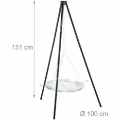 Relaxdays Barbecue Pivotant Avec Chaine De Traction, En Acier, Grillage De 52cm, Réglable En Hauteur, Trépied HxD:151 -France Barbecue Soldes Boutique 27420965 5