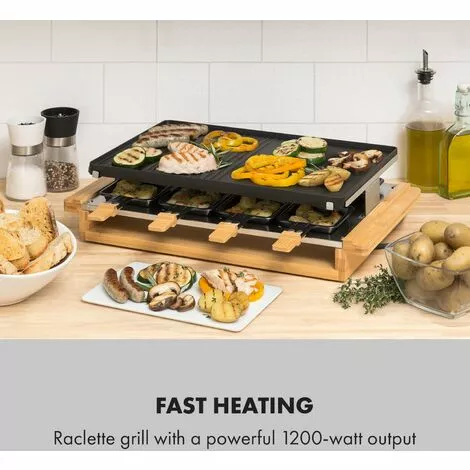 Klarstein Tournedo Raclette 1200 W Fonte D'aluminium 8 Personnes Décor Bois 4 Klarstein Tournedo Raclette 1200 W Fonte D'aluminium 8 Personnes Décor Bois – Image 2