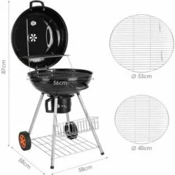 MVPOWER Barbecue à Charbon De Bois 22’’ Ø 57 Cm BBQ Grill Ronde En Émail Noir FUMOIR Smoker Mobile à Roulettes Système D'aération Avec Couvercle Réversible Et Thermomètre Intégré Pour Camping Au Jardin -France Barbecue Soldes Boutique 28196293 2