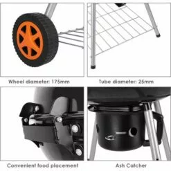 MVPOWER Barbecue à Charbon De Bois 22’’ Ø 57 Cm BBQ Grill Ronde En Émail Noir FUMOIR Smoker Mobile à Roulettes Système D'aération Avec Couvercle Réversible Et Thermomètre Intégré Pour Camping Au Jardin -France Barbecue Soldes Boutique 28196293 3