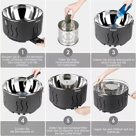 FIXKIT Grill Barbecue Portable, Barbecue Au Charbon De Bois Sans Fumée,avec Sacs De Rangement Et USB Ou Ventilateur à Piles, 3 Minutes De Préchauffage, Pour Famille, Jardin, Balcon, Camping, 35x35x25cm 6 FIXKIT Grill Barbecue Portable, Barbecue Au Charbon De Bois Sans Fumée,avec Sacs De Rangement Et USB Ou Ventilateur à Piles, 3 Minutes De Préchauffage, Pour Famille, Jardin, Balcon, Camping, 35x35x25cm – Image 4