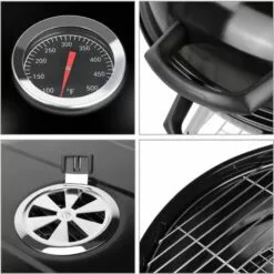 FIXKIT Barbecue à Charbon De Bois 22’’ Ø 57 Cm BBQ Grill Ronde En Émail Noir FUMOIR Smoker Mobile à Roulettes Système D'aération Avec Couvercle Réversible Et Thermomètre Intégré Pour Camping Au Jardin -France Barbecue Soldes Boutique 28196316 4