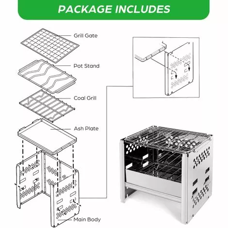 BRIDAY Réchaud De Camping Portable, Camping Poêle À Bois Léger Avec Grille Et Sac De Rangement, Pliable Compact Durable Pour Barbecue Randonnée Camping Pique-Nique Cuisine De Plein Air 7 BRIDAY Réchaud De Camping Portable, Camping Poêle À Bois Léger Avec Grille Et Sac De Rangement, Pliable Compact Durable Pour Barbecue Randonnée Camping Pique-Nique Cuisine De Plein Air – Image 5