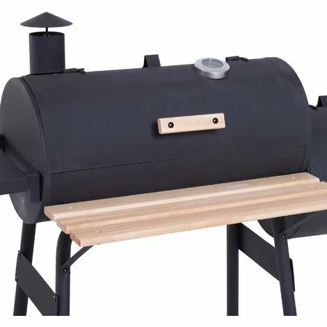 Outsunny Barbecue à Charbon Fumoir BBQ Grill Smoker Sur Pied Avec Couvercle, Roulettes, Thermomètre, étagères Acier Laminé à Froid Noir 6 Outsunny Barbecue à Charbon Fumoir BBQ Grill Smoker Sur Pied Avec Couvercle, Roulettes, Thermomètre, étagères Acier Laminé à Froid Noir – Image 4