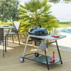 Barbecue Charbon Couvercle Pyla 55 Cm Neka Avec Tablette - 12 Personnes - Noir