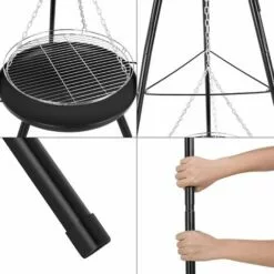 Femor Brasero Exterieur Avec Gril Suspendu, Gril Pivotant Barbecue Avec Brasero, 152cm Trépied Télescopique Et 200 Cm Chaîne Réglable En Hauteur, Ø60cm Brasero Extérieur, Ø52cm Grill -France Barbecue Soldes Boutique 34185741 4