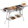 Femor Barbecue à Charbon Pliant Portable, BBQ De Table Avec Double Ailes, Pour Camping Et Pique Nique, Barbecue De Jardin, Avec Poêle à Frire Antiadhésive, 122*30*75cm -France Barbecue Soldes Boutique 34958364 1