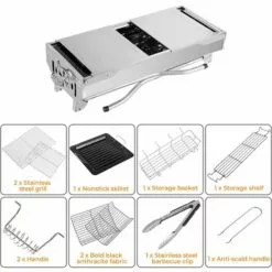 Femor Barbecue à Charbon Pliant Portable, BBQ De Table Avec Double Ailes, Pour Camping Et Pique Nique, Barbecue De Jardin, Avec Poêle à Frire Antiadhésive, 122*30*75cm -France Barbecue Soldes Boutique 34958364 3