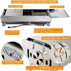 Femor Barbecue à Charbon Pliant Portable, BBQ De Table Avec Double Ailes, Pour Camping Et Pique Nique, Barbecue De Jardin, Avec Poêle à Frire Antiadhésive, 122*30*75cm -France Barbecue Soldes Boutique 34958364 4