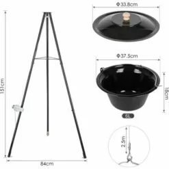 FIXKIT Barbecue Suspendu Sur Trépied, Pot De Goulash (10 L) Avec Trépied (151 Cm) Et Chaîne Suspendue (250 Cm), Set Marmite à Goulasch Réglable En Hauteur, Émaillé, Résistant Aux Rayures -France Barbecue Soldes Boutique 35090817 2