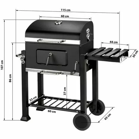 BIGZZIA Barbecue Grill - Barbecue Charbon De Bois à 2 Roues 2 Grilles Et 1 Thermomètre En Métal - Barbecue Au Charbon De Bois Avec Tablette Latérale Et Crochet Pour La Cuisine En Extérieur 4 BIGZZIA Barbecue Grill - Barbecue Charbon De Bois à 2 Roues 2 Grilles Et 1 Thermomètre En Métal - Barbecue Au Charbon De Bois Avec Tablette Latérale Et Crochet Pour La Cuisine En Extérieur – Image 2