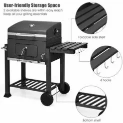 BIGZZIA Barbecue Grill - Barbecue Charbon De Bois à 2 Roues 2 Grilles Et 1 Thermomètre En Métal - Barbecue Au Charbon De Bois Avec Tablette Latérale Et Crochet Pour La Cuisine En Extérieur 10 BIGZZIA Barbecue Grill - Barbecue Charbon De Bois à 2 Roues 2 Grilles Et 1 Thermomètre En Métal - Barbecue Au Charbon De Bois Avec Tablette Latérale Et Crochet Pour La Cuisine En Extérieur -France Barbecue Soldes Boutique 35689931 4
